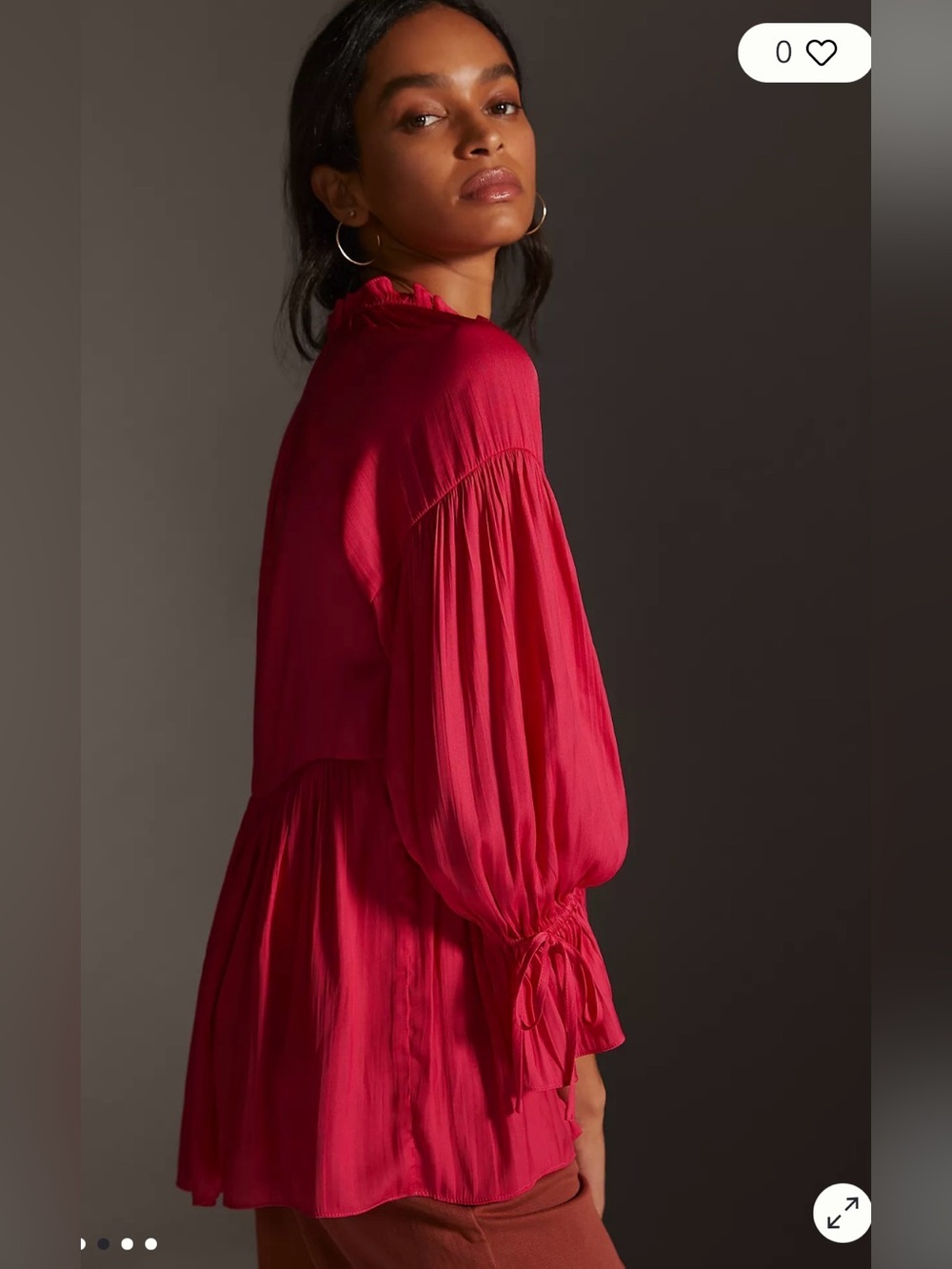 By Anthropologie Size M Pink Magenta Split-Neck Babydoll Blouse - Picture 2 of 8